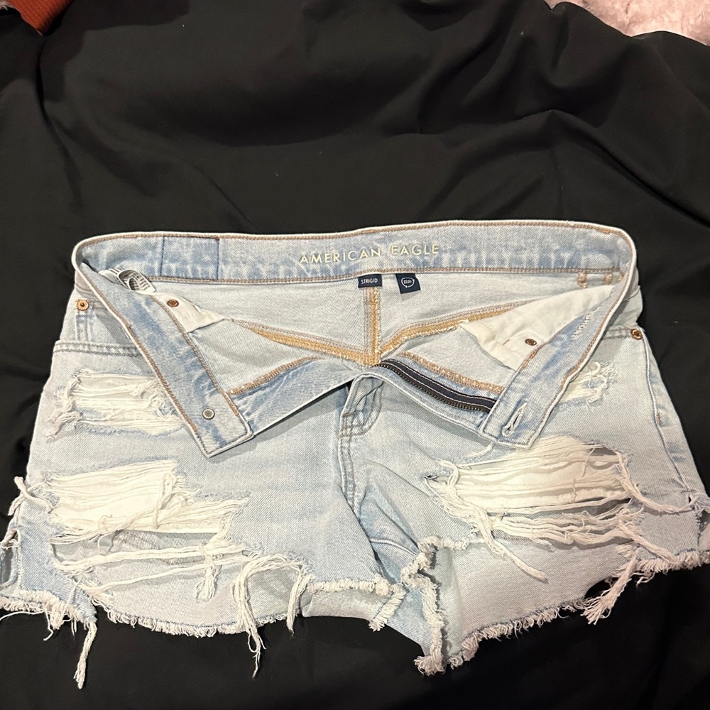 American Eagle Outfitters Light Blue Ripped Jean Shorts